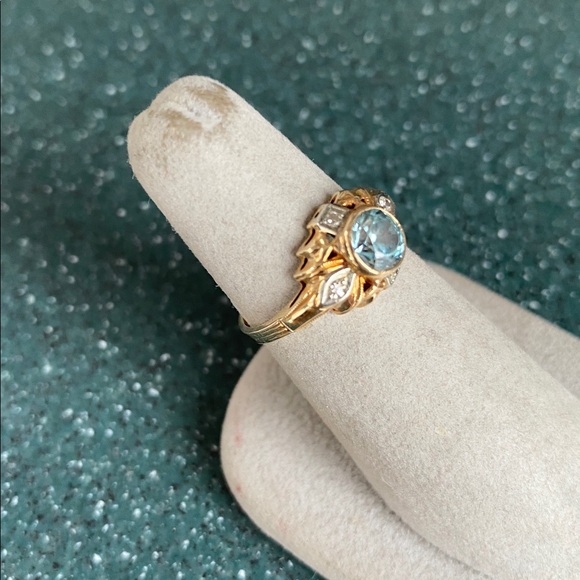 14K Blue Zircon Ring with Diamonds - Picture 8 of 8